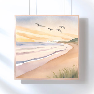 Póster Costa del Océano   Pintura en Acuarela Brillante y
