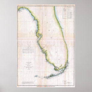 Póster Costa del vintage del mapa de la encuesta sobre la