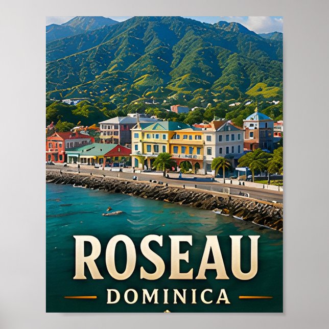 Póster Costa e isla de belleza del bosque lluvioso de Ros (Frente)