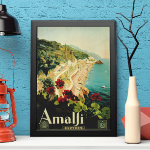 Póster Costa Italiana de Amalfi, Poster de Viajes de la V