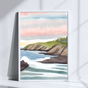 Póster Costa Marítima Pintura en Acuarela Costera