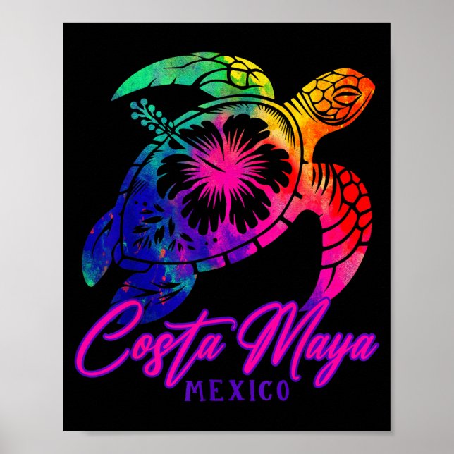 Póster Costa Maya Mexico Tie Dye Sea Turtle Hibiscus Beac (Frente)