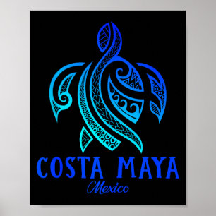 Póster Costa Maya México Tortuga Marina Tie Dye Hibisco P