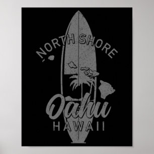 Póster Costa Norte de Oahu Hawái tabla de surf surfista