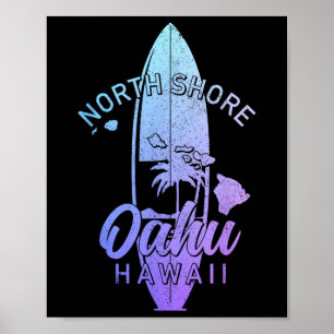 Póster Costa Norte Oahu Hawái Tabla De Surf Surfista