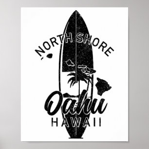 Póster Costa norte Oahu Hawái tabla de surf surfista surf