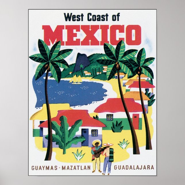Póster Costa Oeste de México Guaymas, Mazatlan, Guadalaja (Frente)
