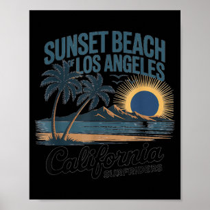 Póster Costa Oeste del Océano California Playa Retro Vera