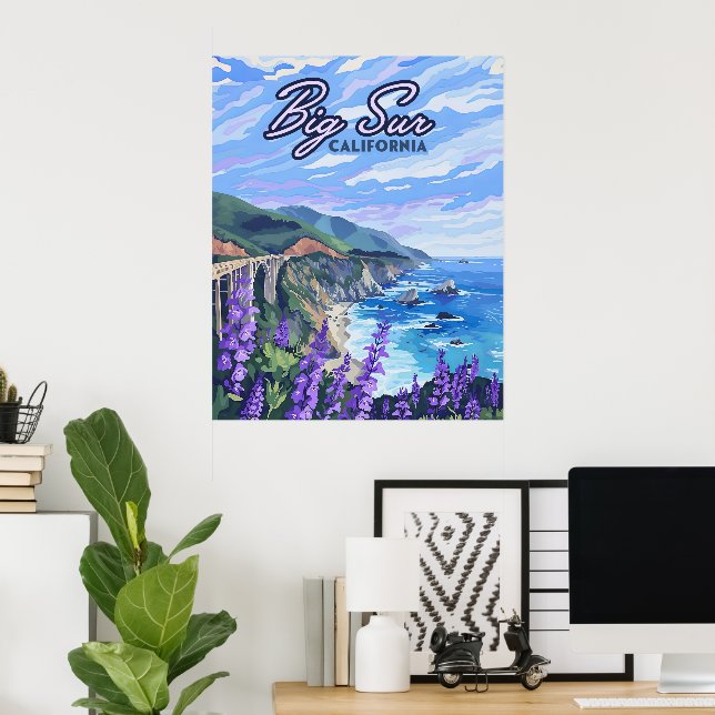 Póster Costa Retro Oeste de Big Sur California (Oficina en casa)