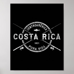 Póster Costa Rica Antiguas Cañas de Pescar Cruzadas 