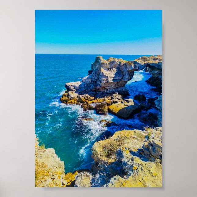 Póster Costa rocosa con mar turquesa – Mediterráneo (Frente)