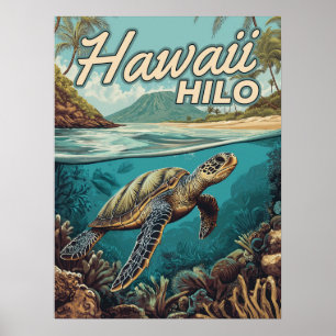 Póster Costa Tropical Hilo Hawaii Big Island Retro