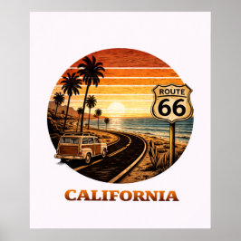 Póster Costero de la Puesta de Sol Retro de la Rut