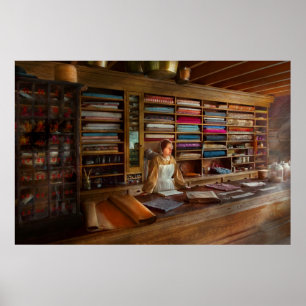 Póster Costura - Atendiendo la tienda de arreglos