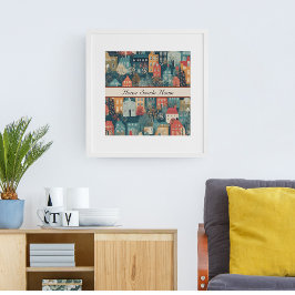 Póster Cosy Hygge Village Nordic Folk Art, personalizado