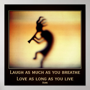Póster Cota de Kokopelli Feliz Cita Inspiradora de Rumi