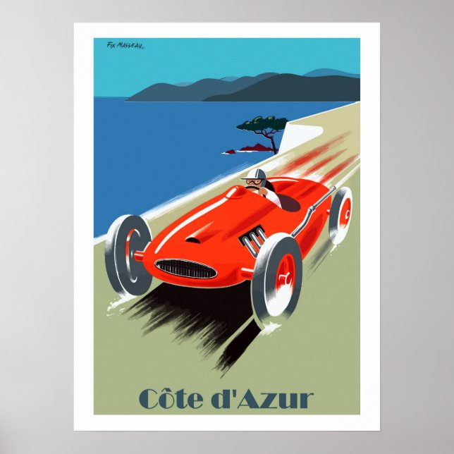 Póster Côte d'Azur, coche de carreras de velocidad, viaje (Frente)