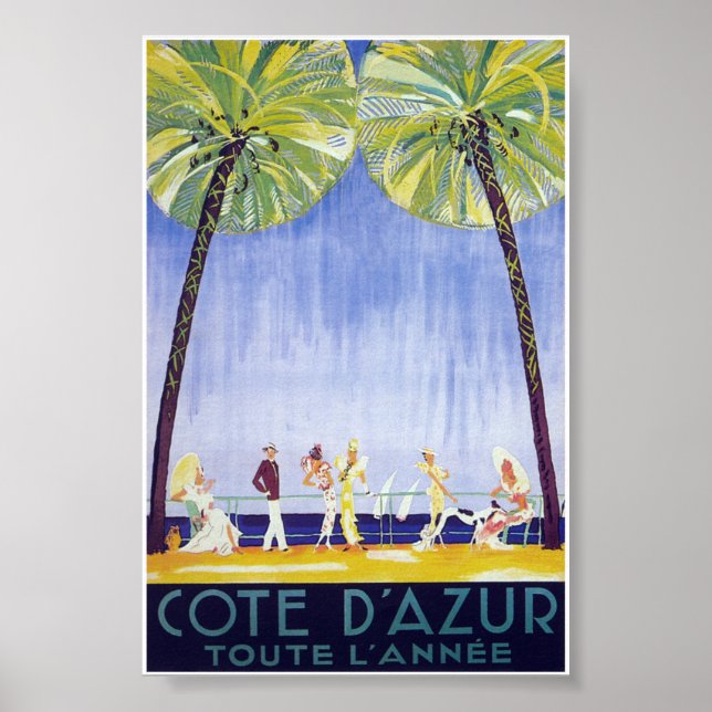 Póster Cote d'Azur Francia Riviera Francesa Viaje de Vint (Frente)
