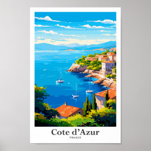Póster Cote d'Azur Francia Viaje al Ilustracion Vintage