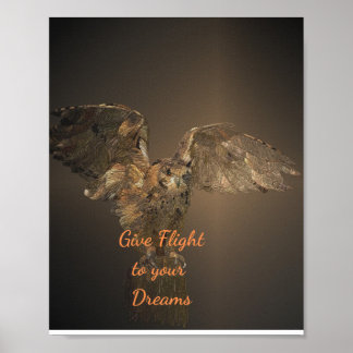 Póster Cotización motivacional de búho da vuelo a tus sue