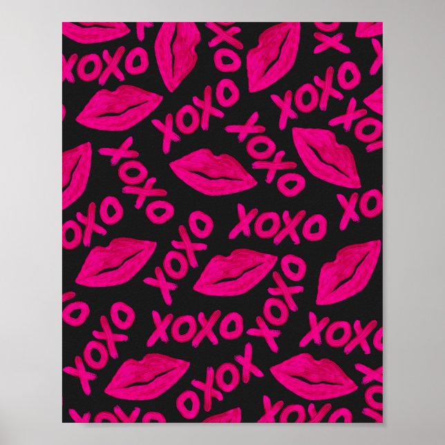 Póster Cotización XOXO Patrón de lápiz labial Neón negro  (Frente)