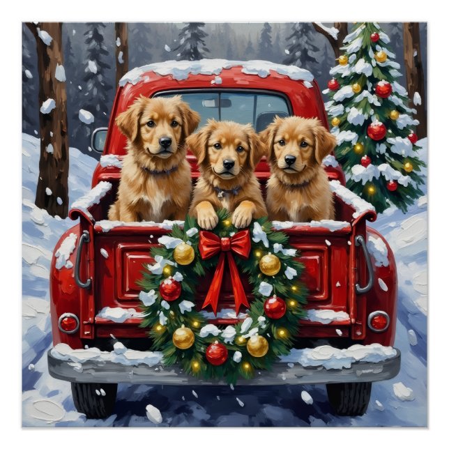 Póster Coton de Tulear Christmas Red Truck Holiday (Anverso)
