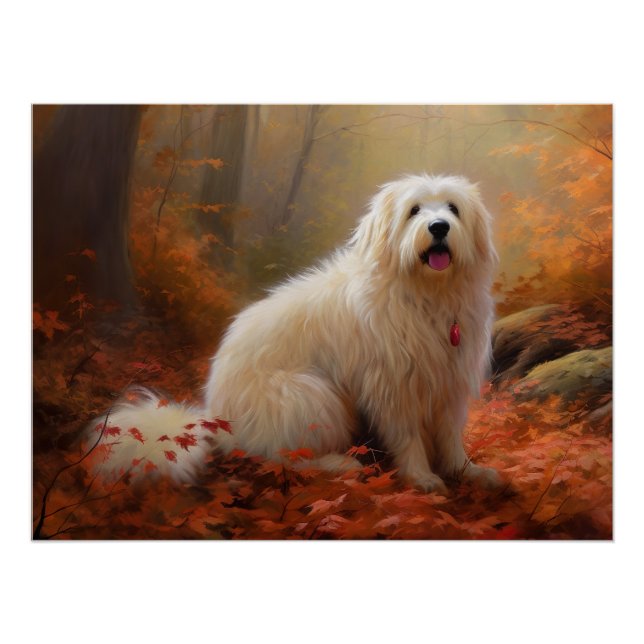 Póster Coton De Tulear en Hojas de Otoño que Caen Inspira (Anverso)
