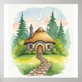 Póster Cottage de acuarela