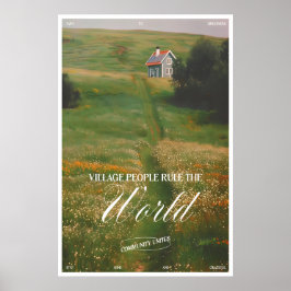 Póster Cottage in Meadow Landscape Art Print Village