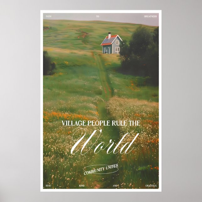 Póster Cottage in Meadow Landscape Art Print Village (Frente)
