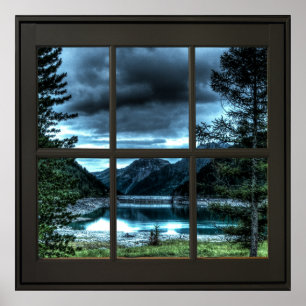 Póster Cottage View Faux Window Illusion 24x24 Black