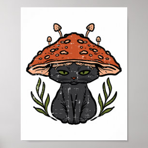 Póster Cottagecore Black Cat Mushroom Chicas cuestas muje