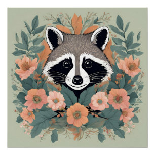 Póster Cottagecore Cute Raccoon