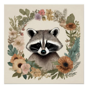 Póster Cottagecore Cute Raccoon