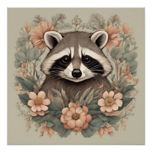 Póster Cottagecore Cute Raccoon