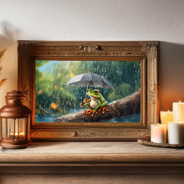 Póster Cottagecore Frog Whimsical Woodland Rainy Day