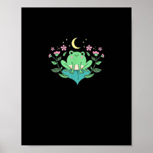 Póster Cottagecore Goblincore Flores Luna Bosque Rana Mu