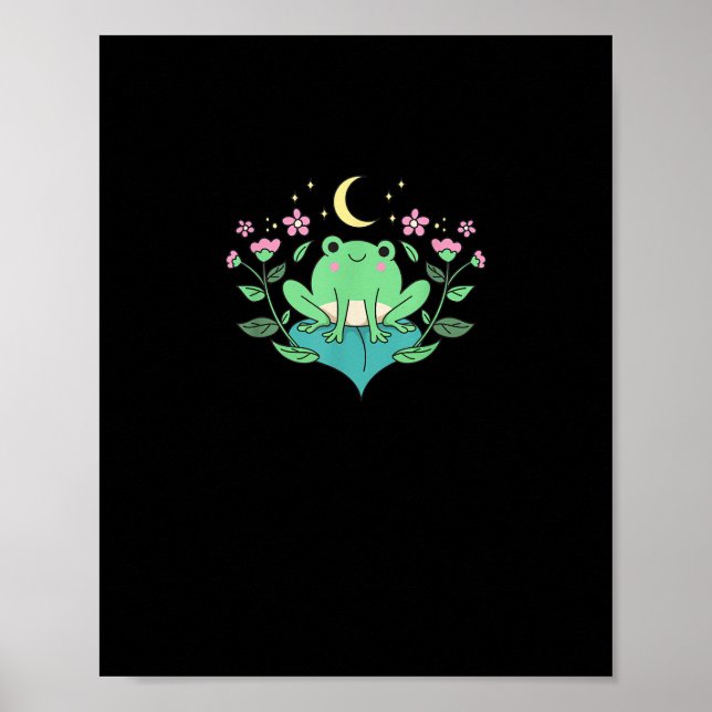 Póster Cottagecore Goblincore Moon Flowers Forest Frog Mu (Frente)