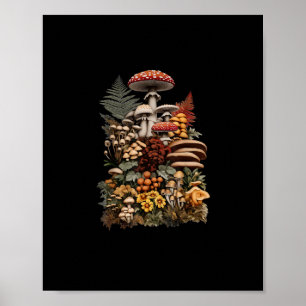 Póster Cottagecore Goblincore Recolección de Hongos