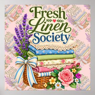 Póster Cottagecore Lavandería Lino Floral Lavanda