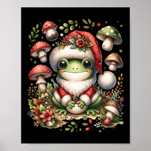 Póster Cottagecore Navidades de rana estética hongos