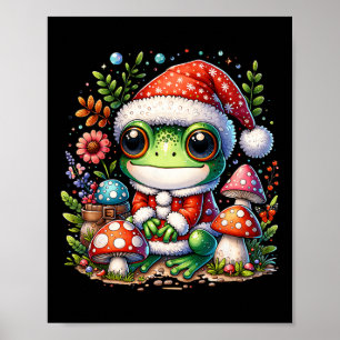 Póster Cottagecore Navidades de rana estética hongos
