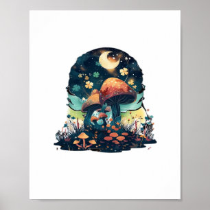 Póster Cottagecore y Feria de Hongos Goblincore Estético