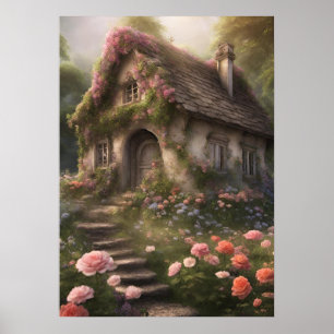 Póster Cottaje de flor rosa