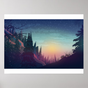 Póster Coucher de soleil sur forêt