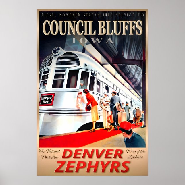 Póster Council Bluffs Iowa Denver Zephyrs Burlington (Frente)