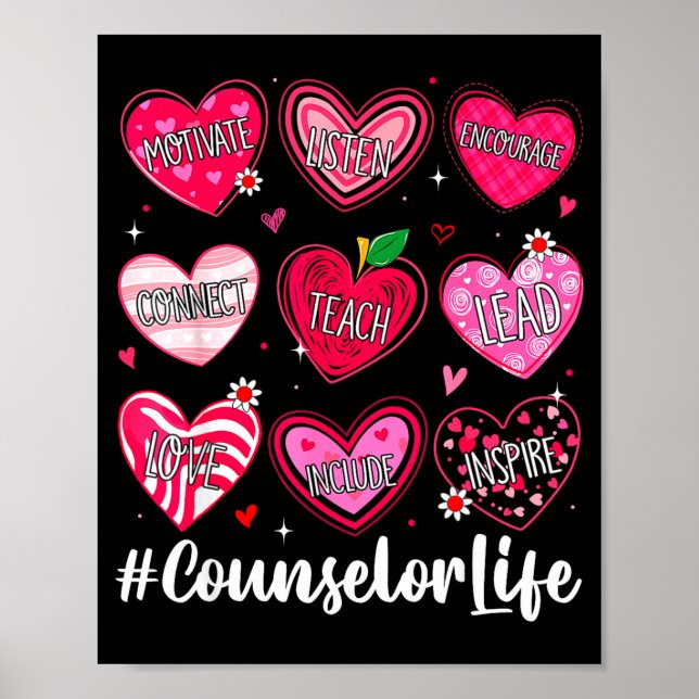 Póster Counselor Life School Counseling Hearts School Val (Frente)