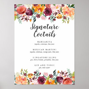 Póster Country Bloom Burgundy Signature Coctail Menú