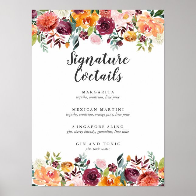 Póster Country Bloom Burgundy Signature Coctail Menú (Frente)