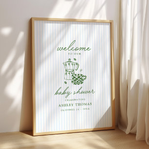 Póster Country Club Cafe Azul y Verde Baby Shower